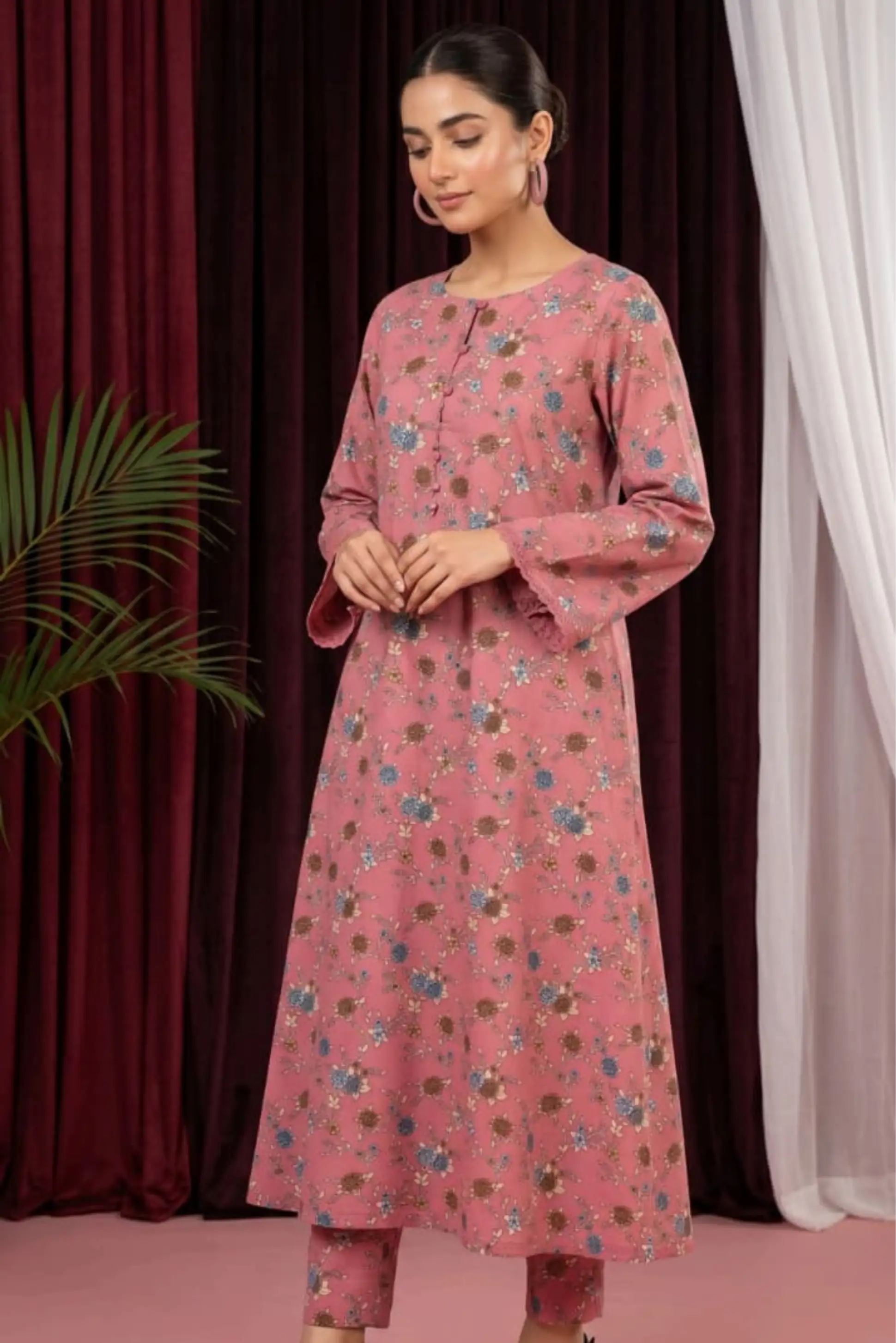 2 Piece- Sohni Dharti Unstitched Pink Ladies Lawn Suit