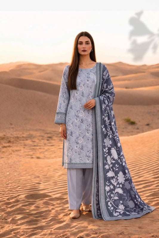 3 Pieces - Janan Unstitched Sky Blue Printed Lawn Suit