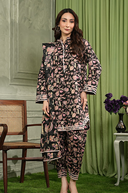 3 Pieces - Regalia Unstitched Black Printed Linen Suit