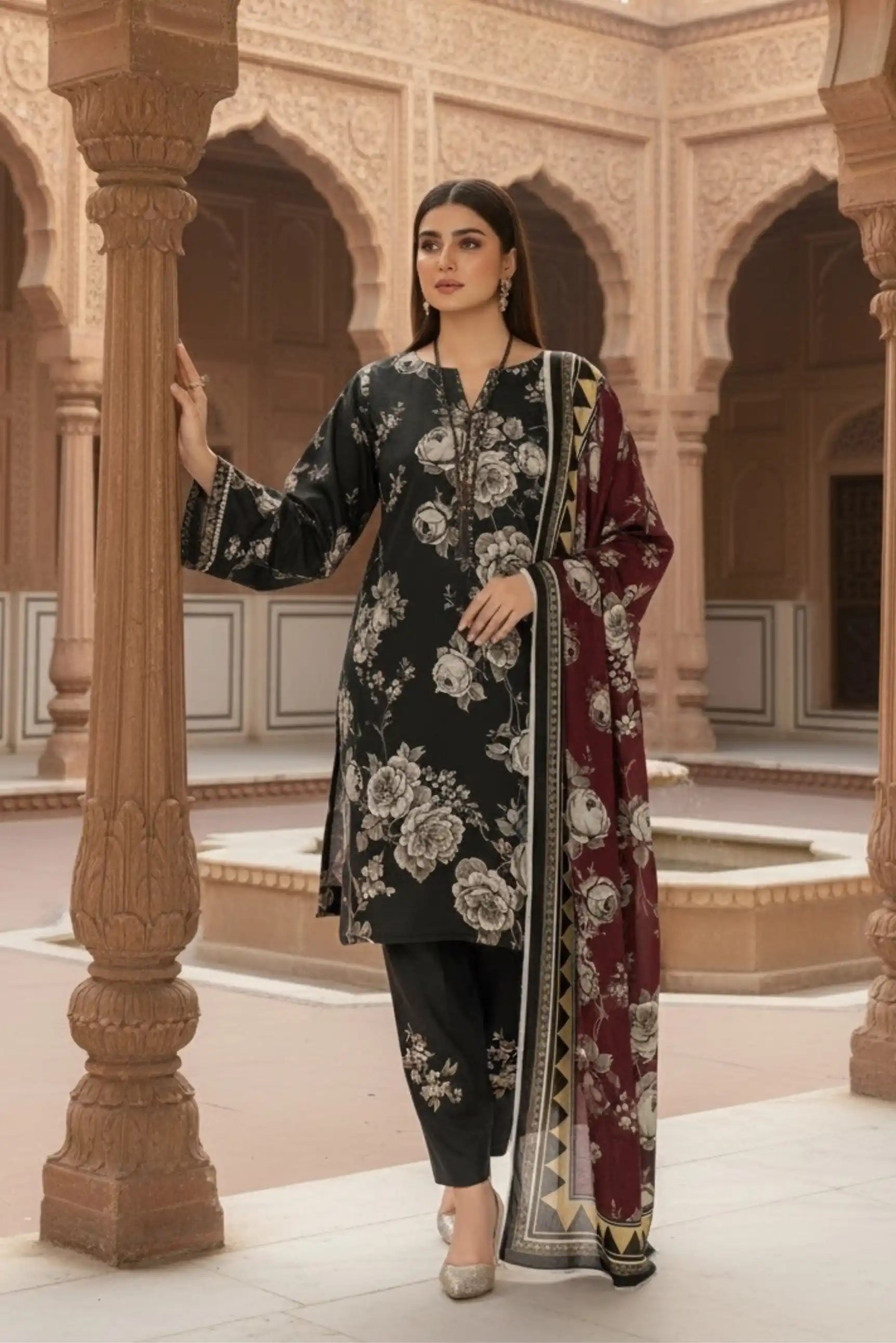 3 Pieces - Marooj Unstitched Black BanaDora Linen Suit