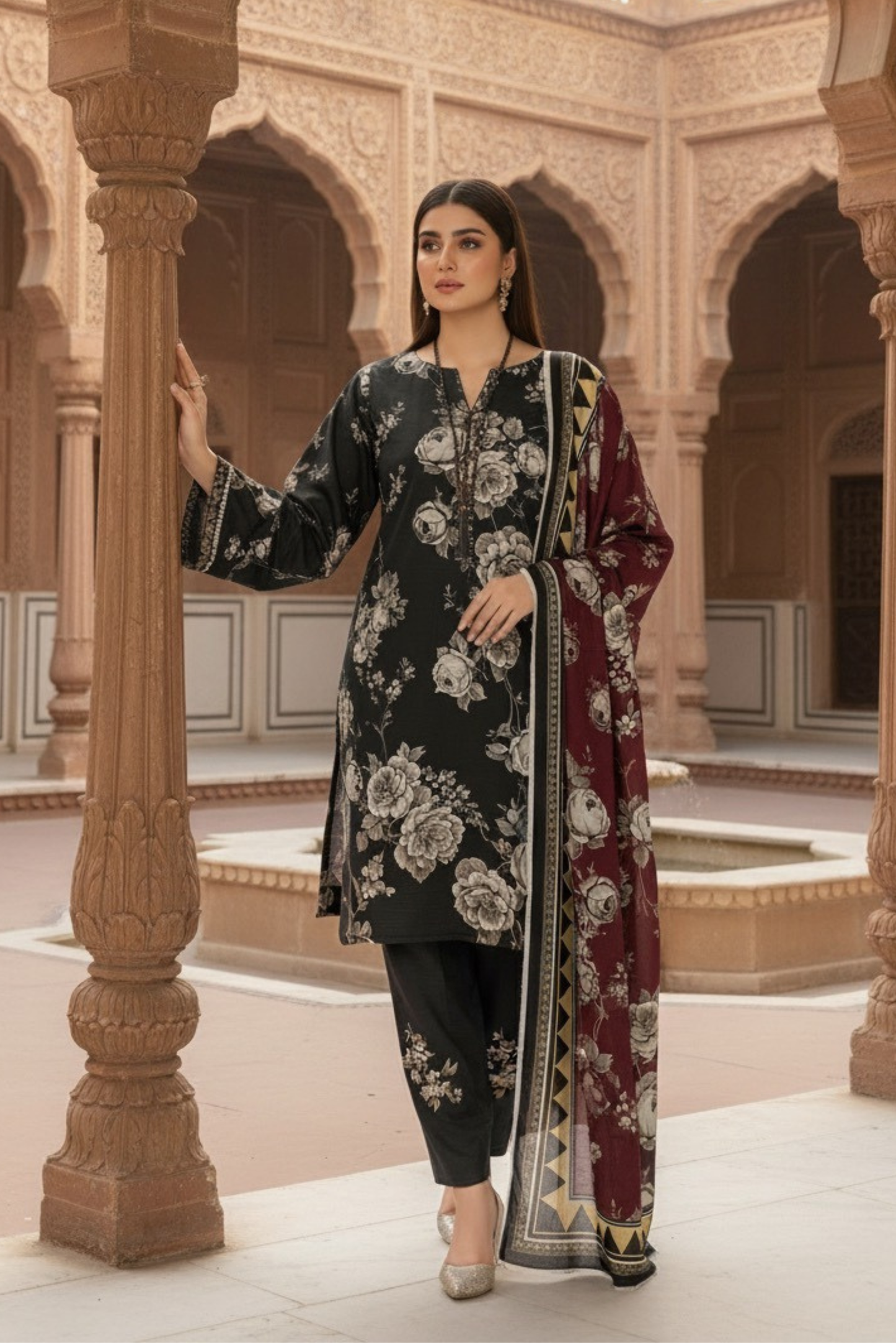 3 Pieces - Marooj Unstitched Black BanaDora Linen Suit