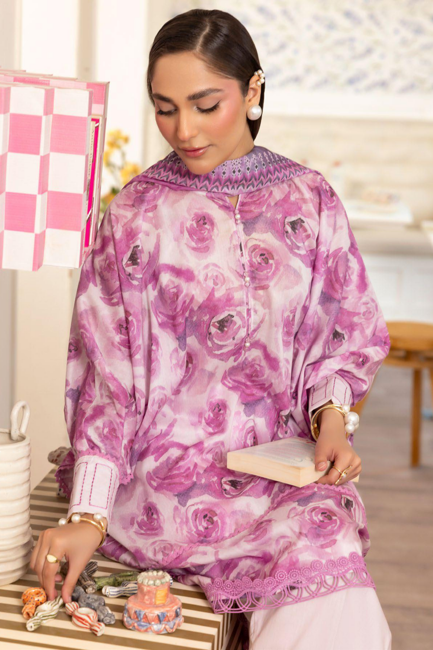 3 Pieces - GulAhmad Unstitched Pink Printed Lawn Suit