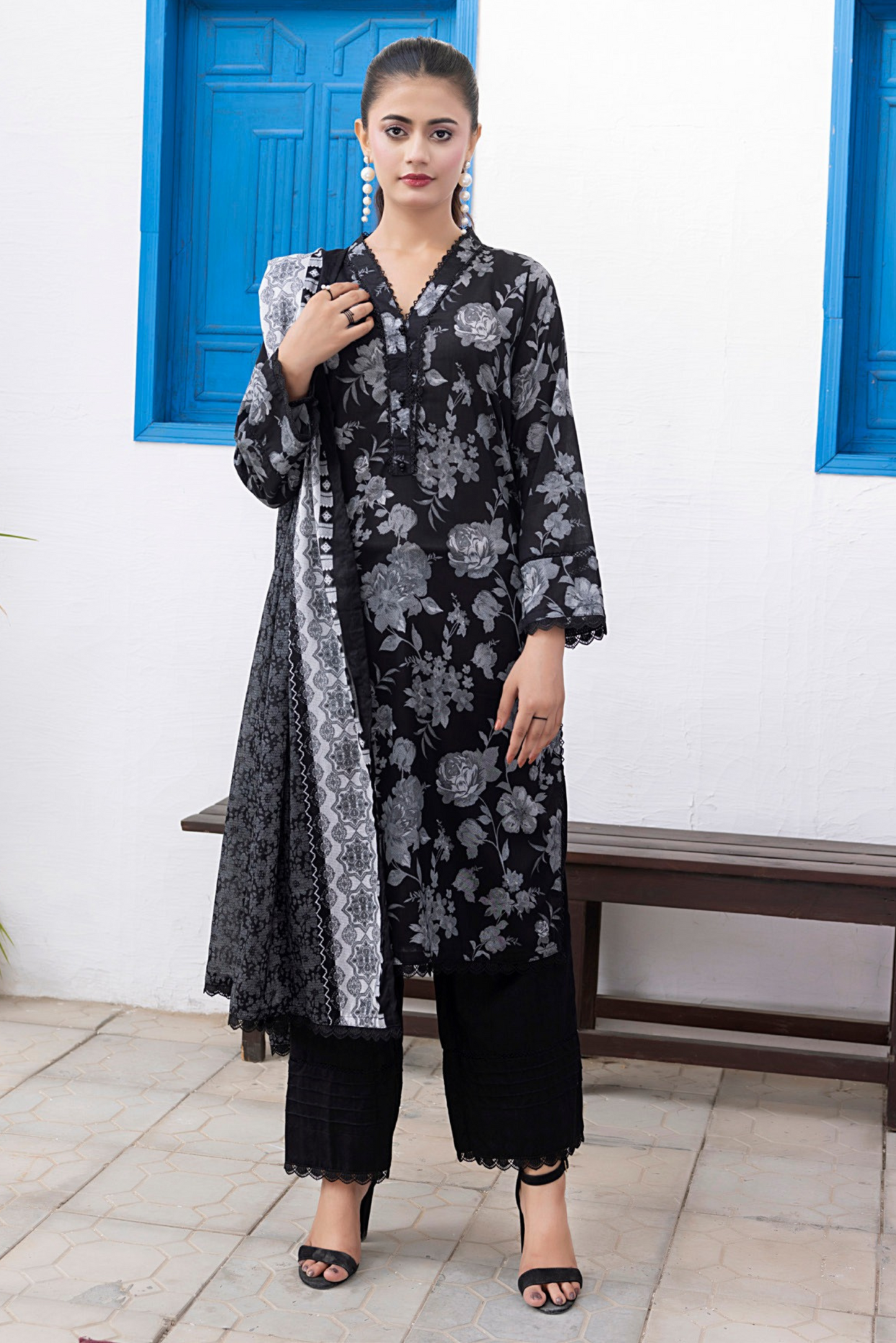 3 Pieces - Regalia Unstitched Black Print Lawn Suit