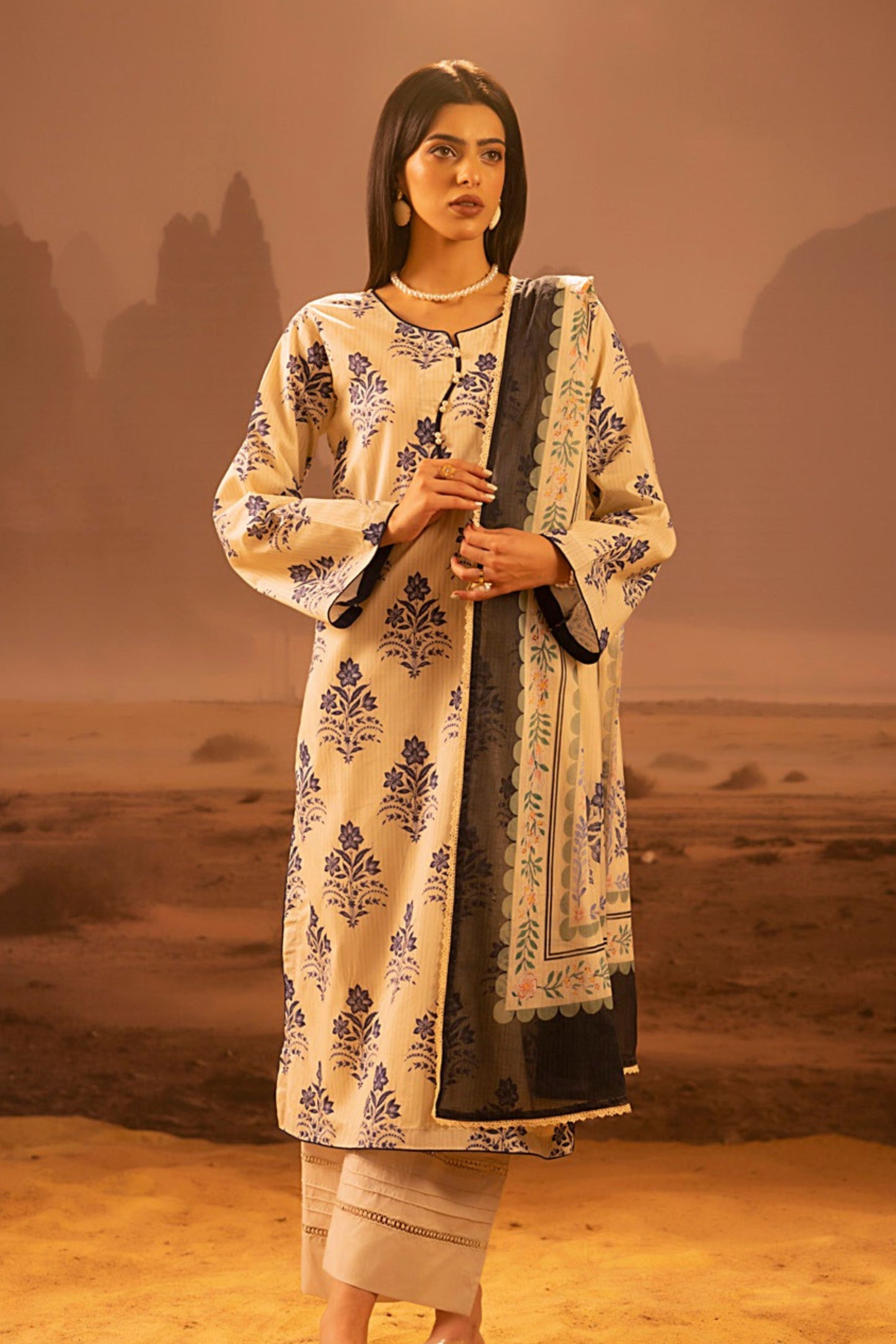 3 Pieces - Regalia Unstitched Off White Mid Summer Cotton Suit