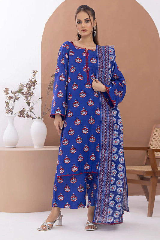 3 Pieces - Regalia Unstitched Royal Blue Printed Lawn Suit