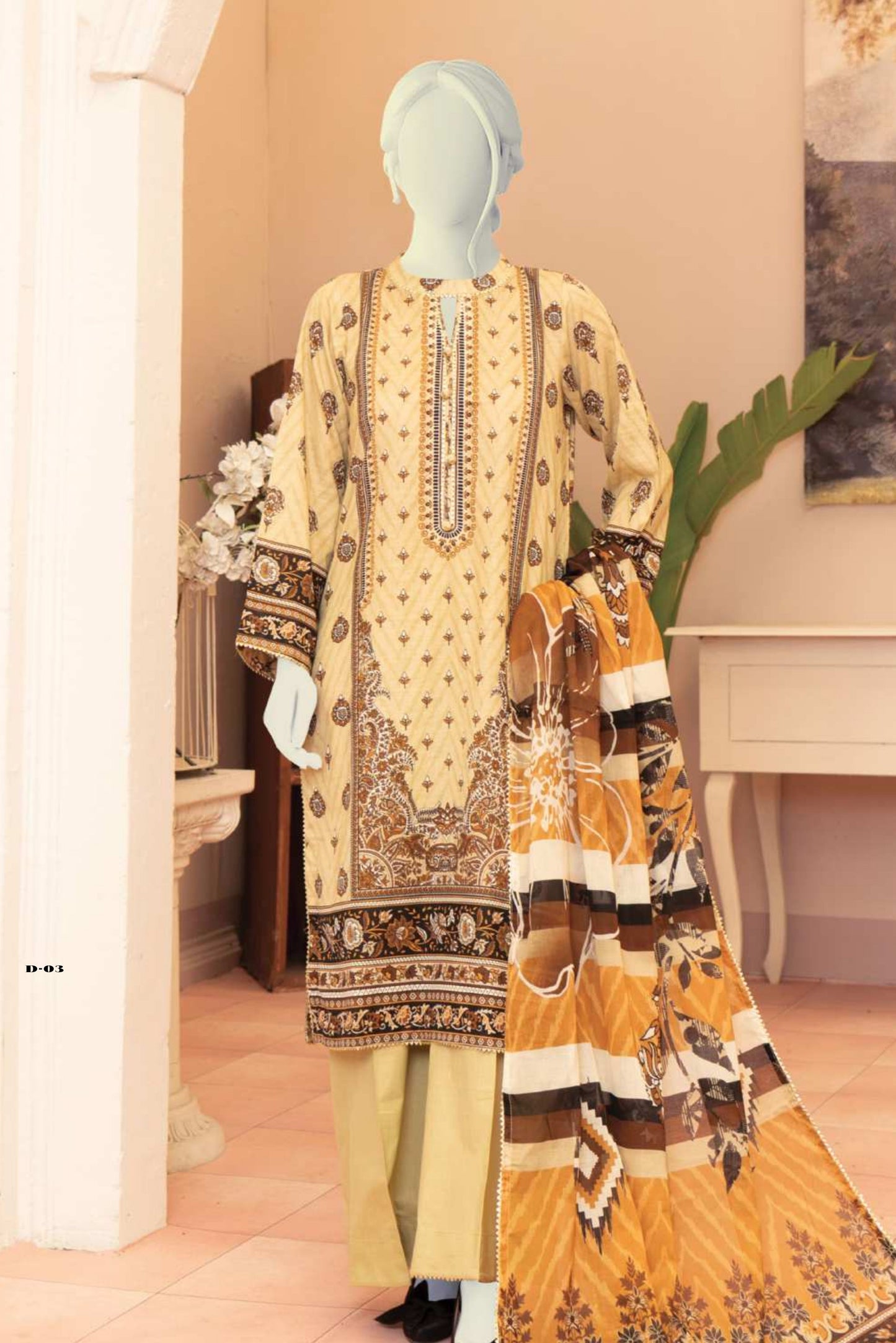 3 Pieces - Murashee Unstitched Skin Printed Lawn Suit