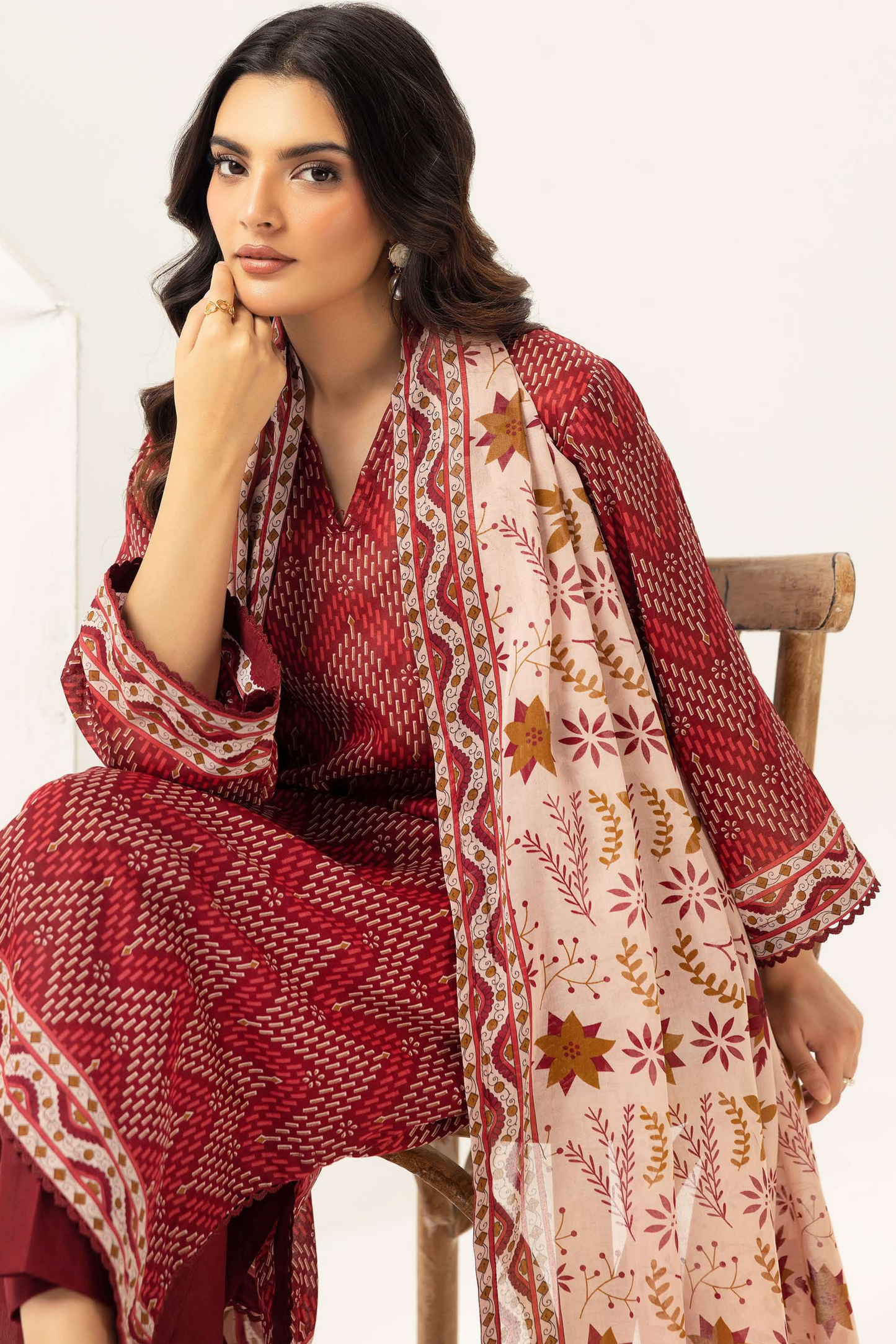 3 Pieces - Haya By Legends Unstitched Maroon Printed Lawn Suit