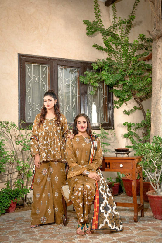 3 Pieces - Murashee Unstitched Camel Printed Lawn Suit
