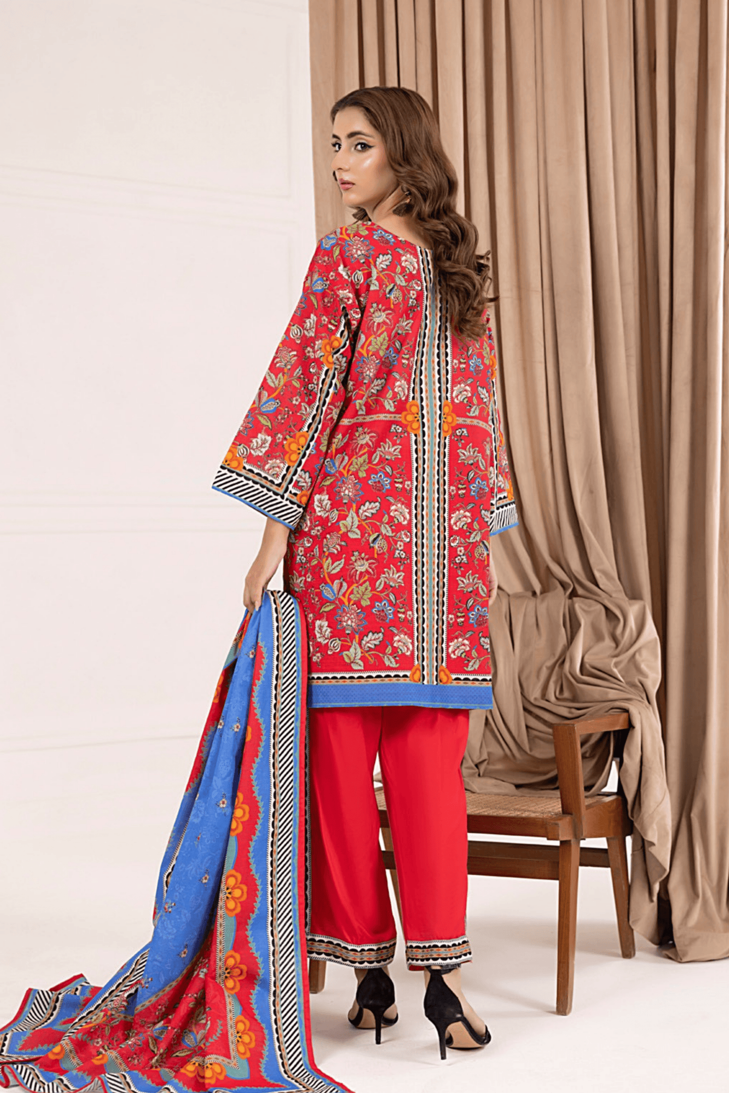 3 Pieces - Regalia Unstitched Red Printed Khaddar Suit