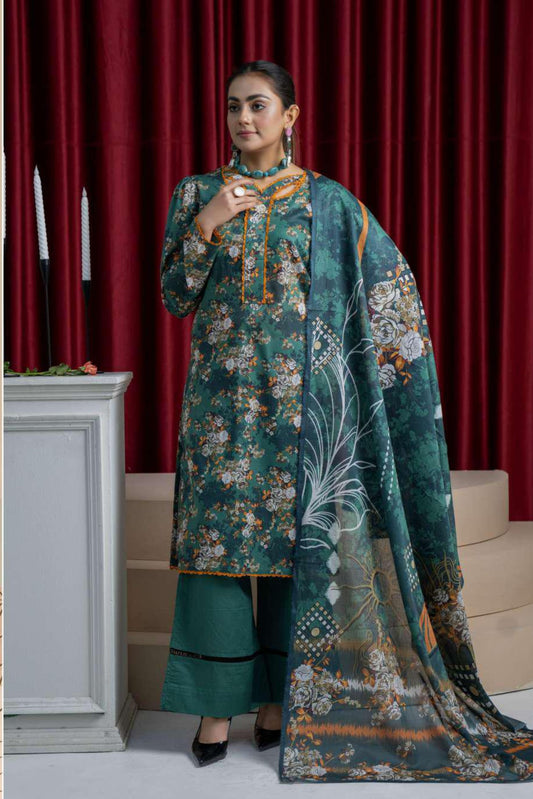 3 Pieces - B&C Unstitched Dark Green Printed Lawn Suit