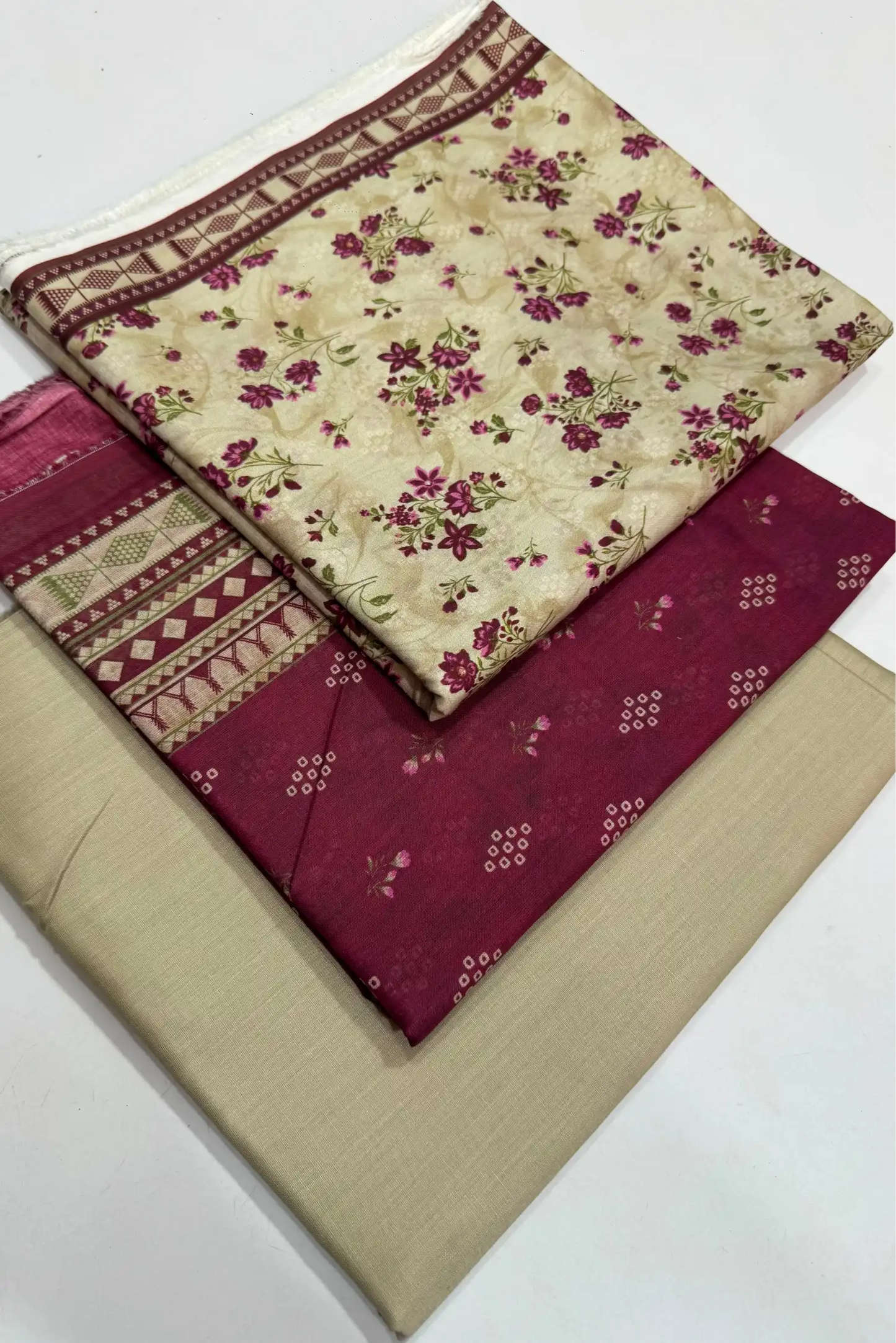 3 Pieces - Bin Saeed Unstitched Cream Ladies Lawn Suit