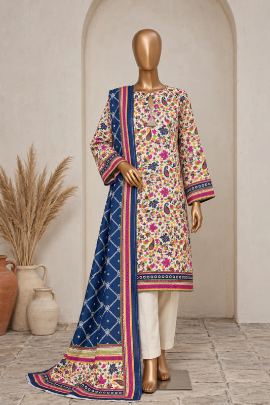 3 Pieces - Rijja By Murashe Unstitched Skin Ladies Printed  Khaddar Suit