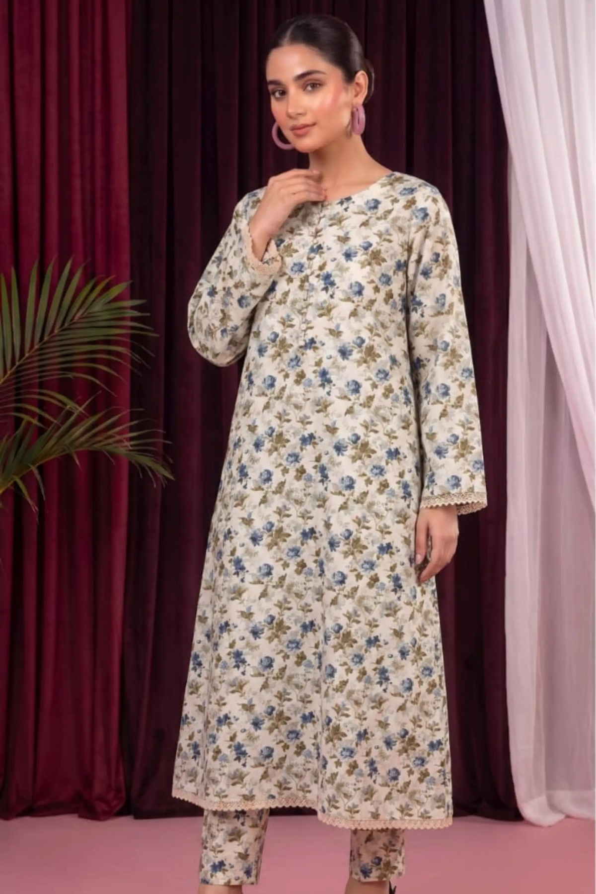 2 Piece- Sohni Dharti Unstitched Cream Ladies Lawn Suit