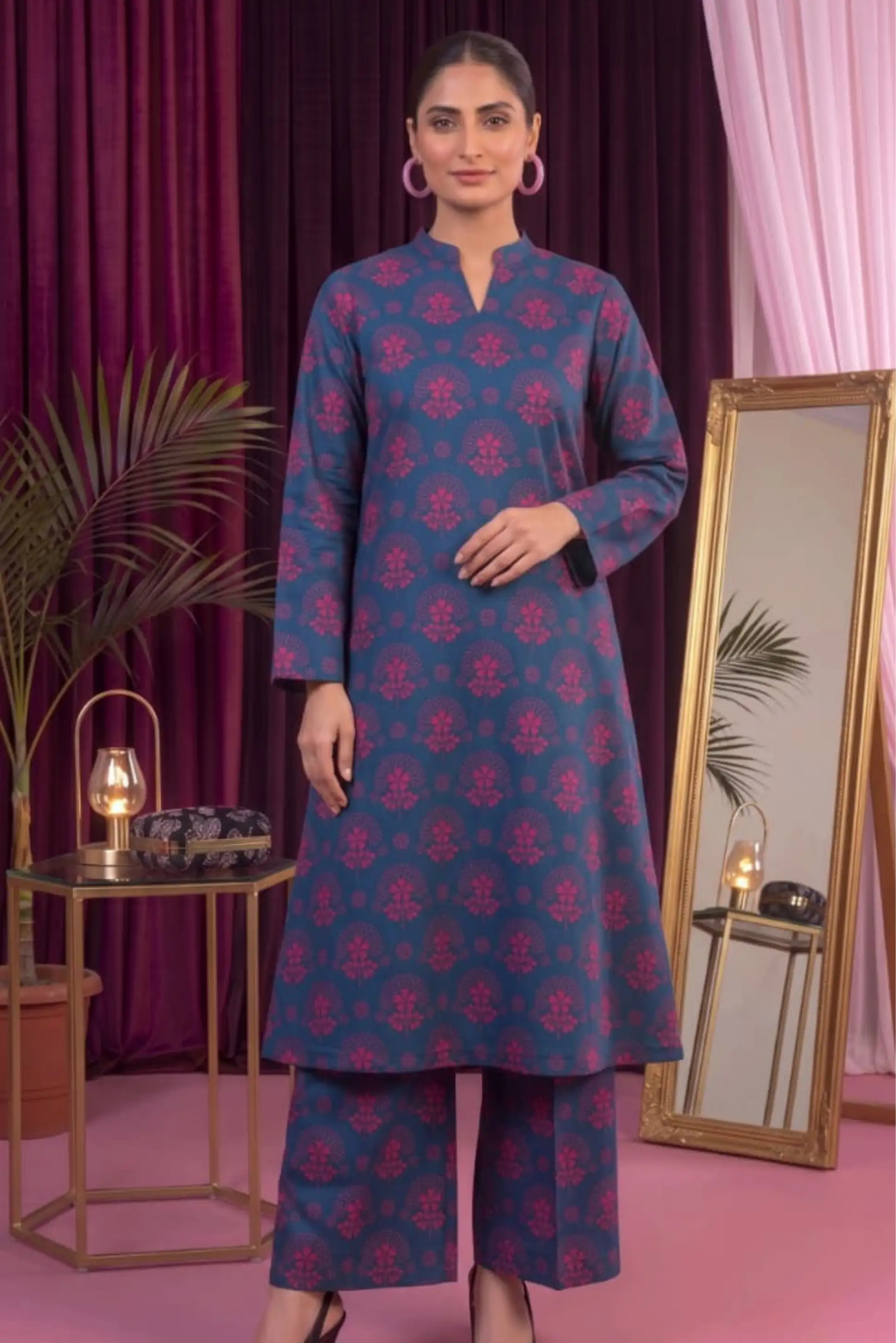 2 Piece- Sohni Dharti Unstitched Blue Ladies Lawn Suit