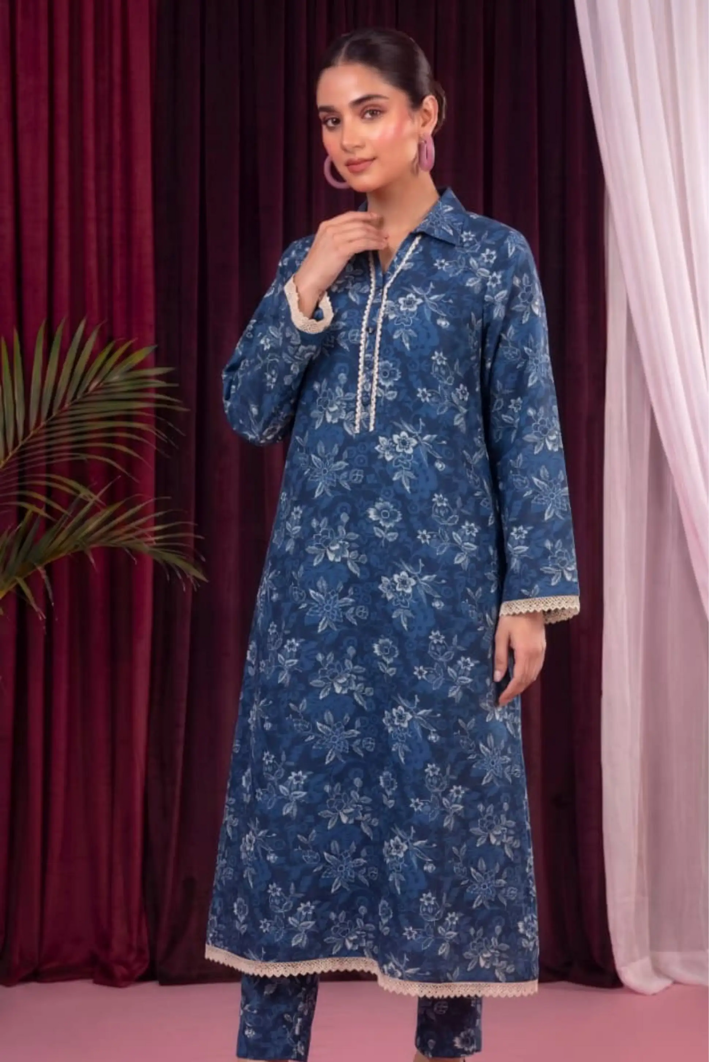 2 Piece- Sohni Dharti Unstitched Blue Ladies Lawn Suit