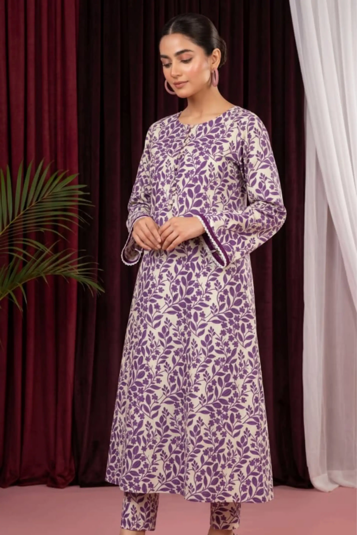 2 Piece- Sohni Dharti Unstitched Purple  Ladies Lawn Suit