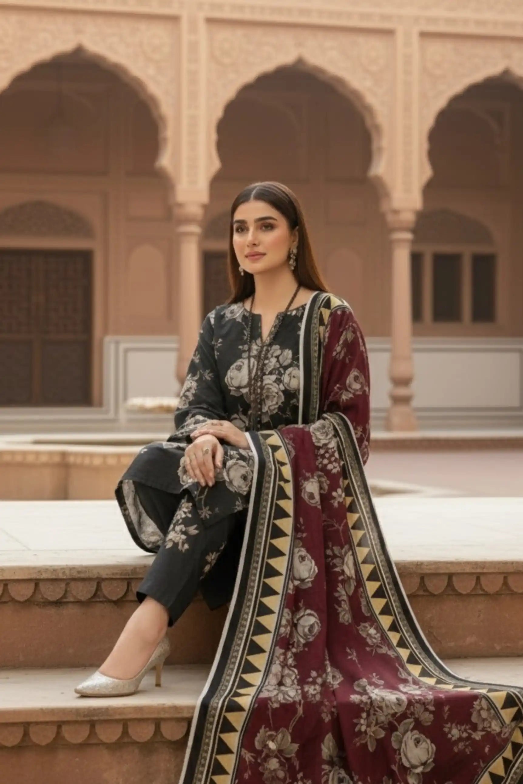 3 Pieces - Marooj Unstitched Black BanaDora Linen Suit