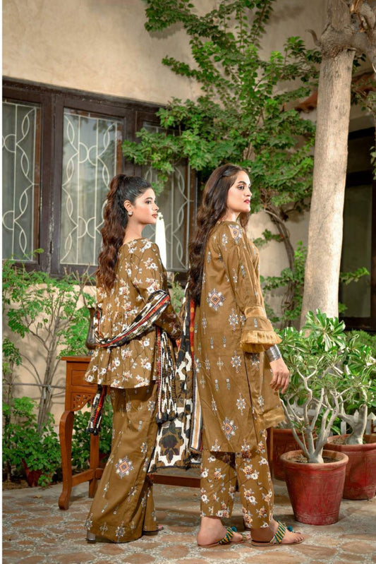 3 Pieces - Murashee Unstitched Camel Printed Lawn Suit