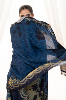 3 Pieces - Regalia Unstitched Blue Doriya Linen Suit