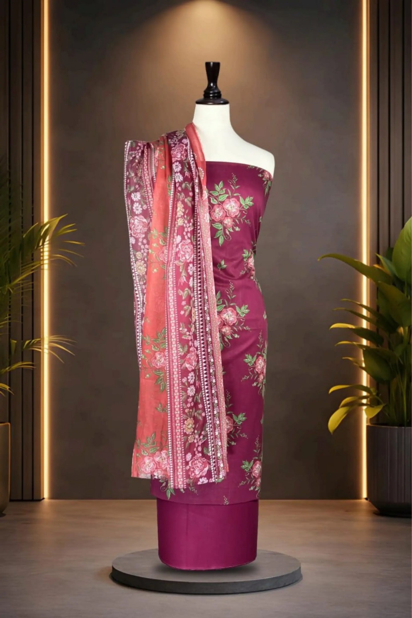 3 Pieces -Rijja By Mursahe  Unstitched Plum Ladies Lawn Suit