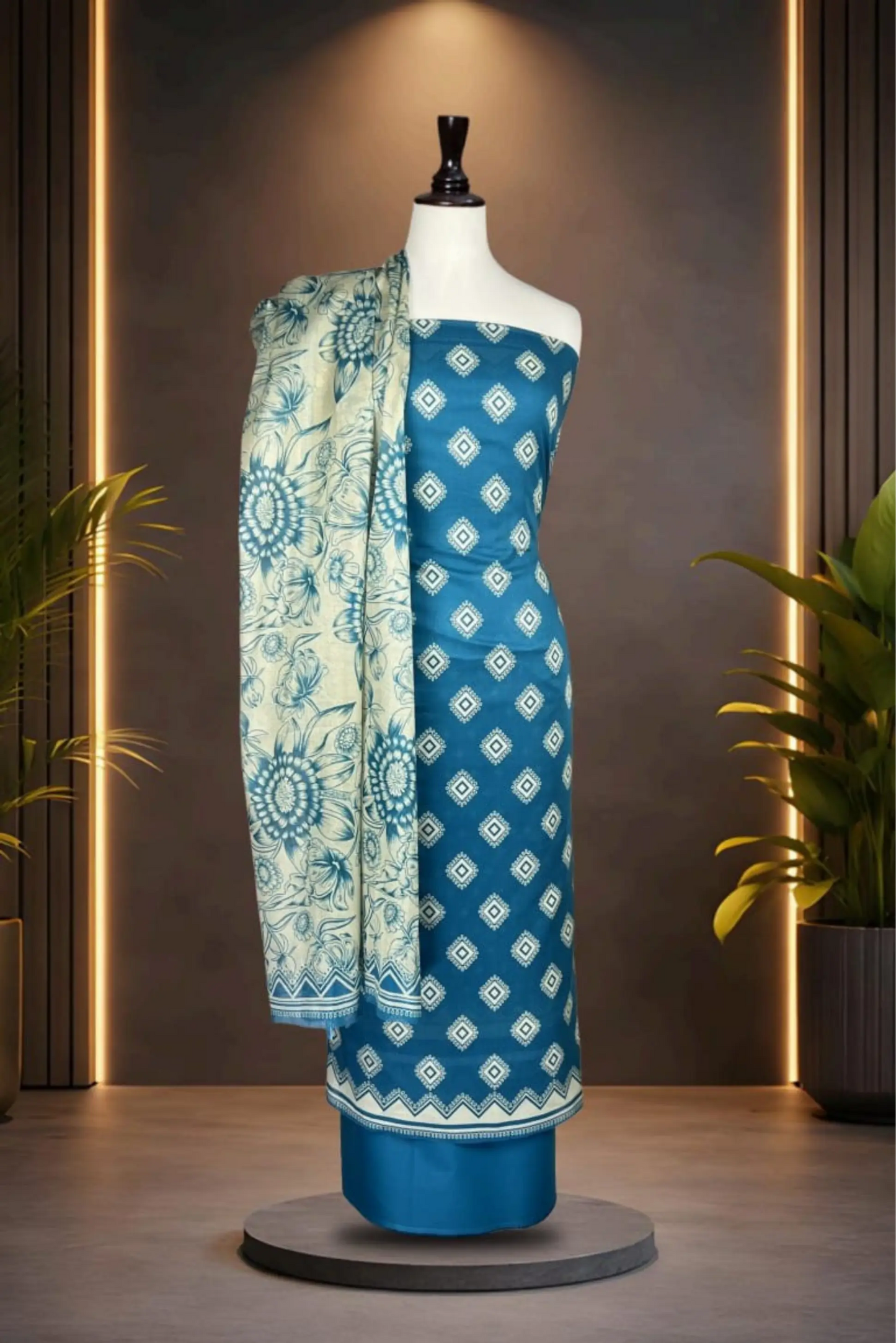 3 Pieces -Rijja By Mursahe  Unstitched Dark Ferozi Ladies Lawn Suit