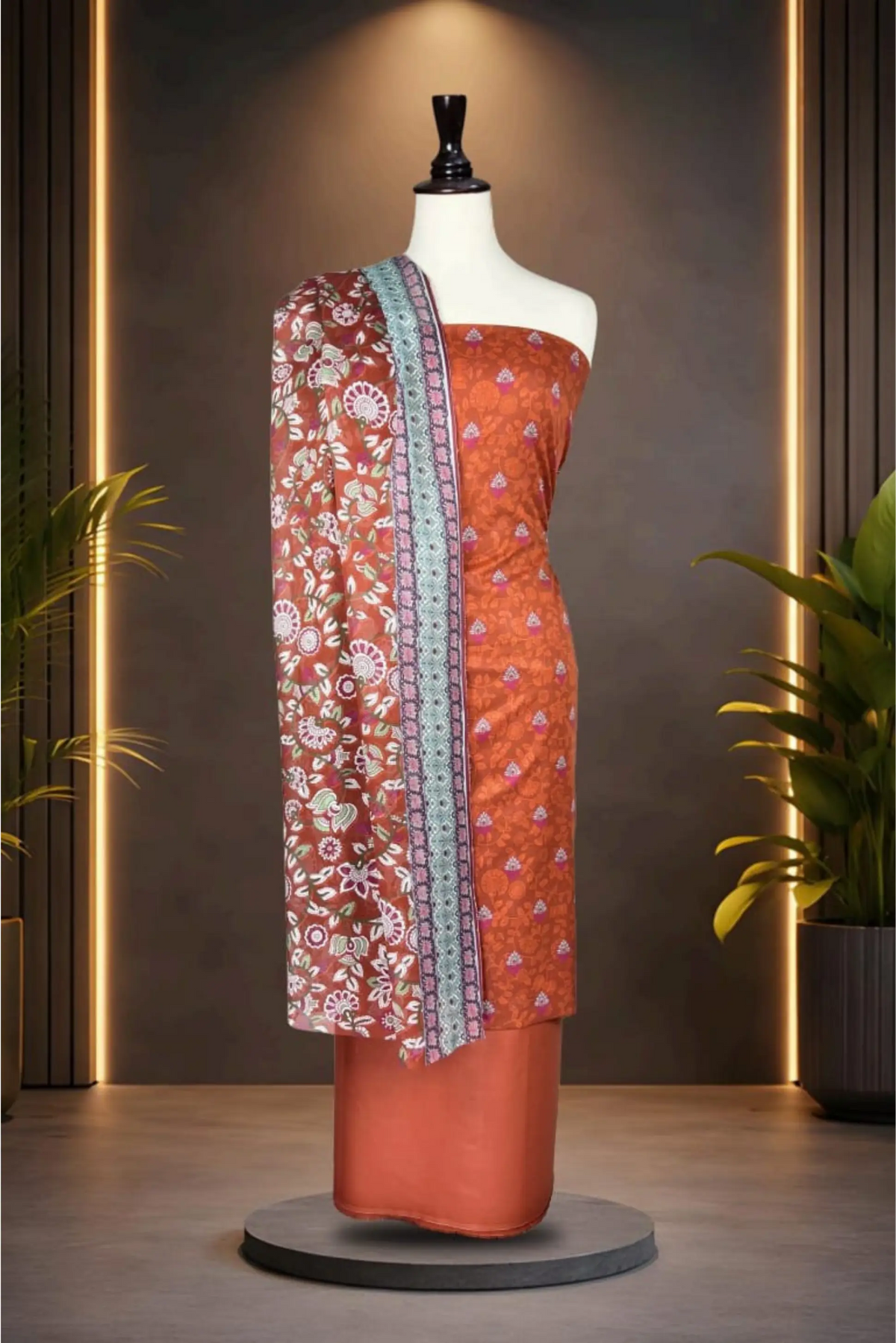 3 Pieces -Rijja By Mursahe  Unstitched Orange Ladies Lawn Suit