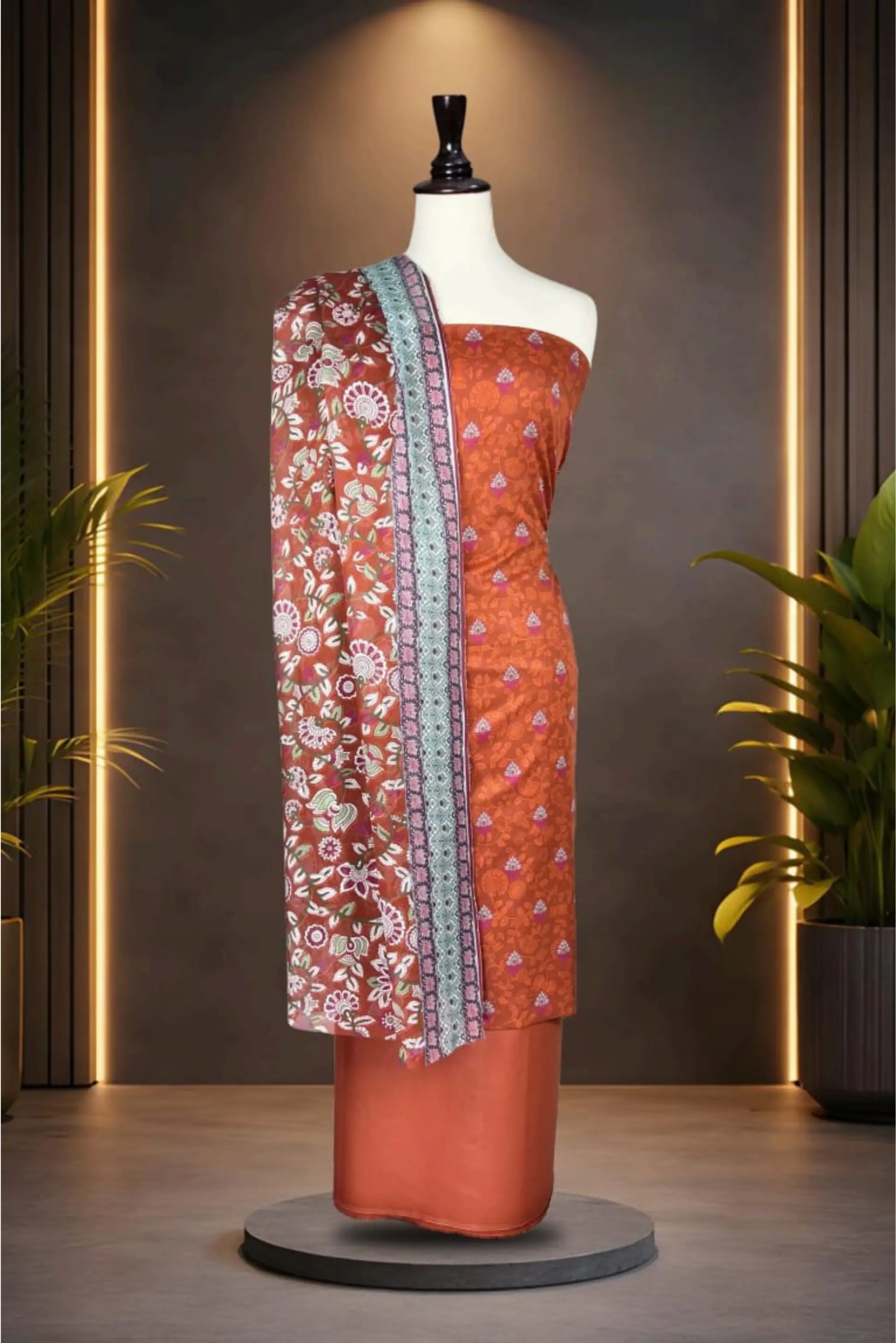 3 Pieces -Rijja By Mursahe  Unstitched Orange Ladies Lawn Suit
