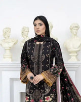 3 Piece - Marooj Unstitched Black BanaDora Linen Suit