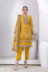 3 Pieces - Regalia Stitched Mustard Printed Khaddar Suit