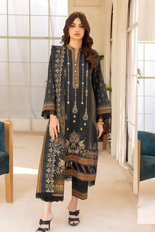 3 Pieces - Regalia Stitched Dark Gray Embroidered Khaddar Suit