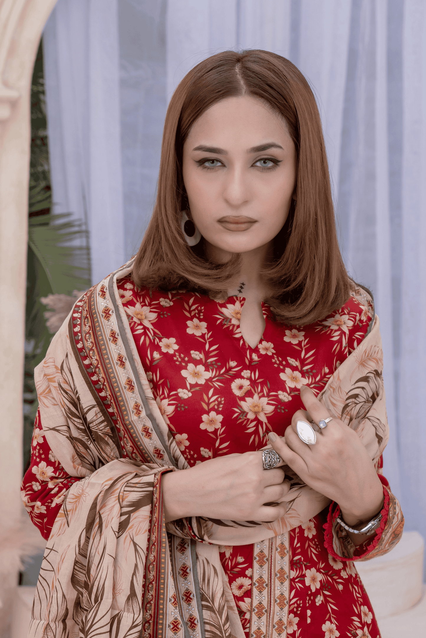 3 Pieces - Janan Unstitched Red Printed Lawn Suit