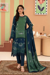 3 Pieces - Raabi  Unstitched Green  Printed Ladies Linen Suit