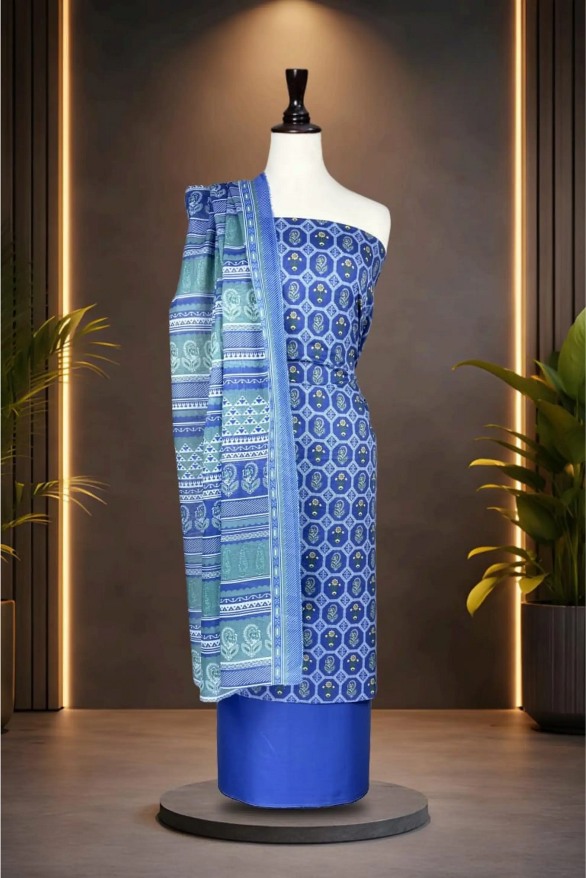 3 Pieces -Rijja By Mursahe  Unstitched Royal Blue Ladies Lawn Suit