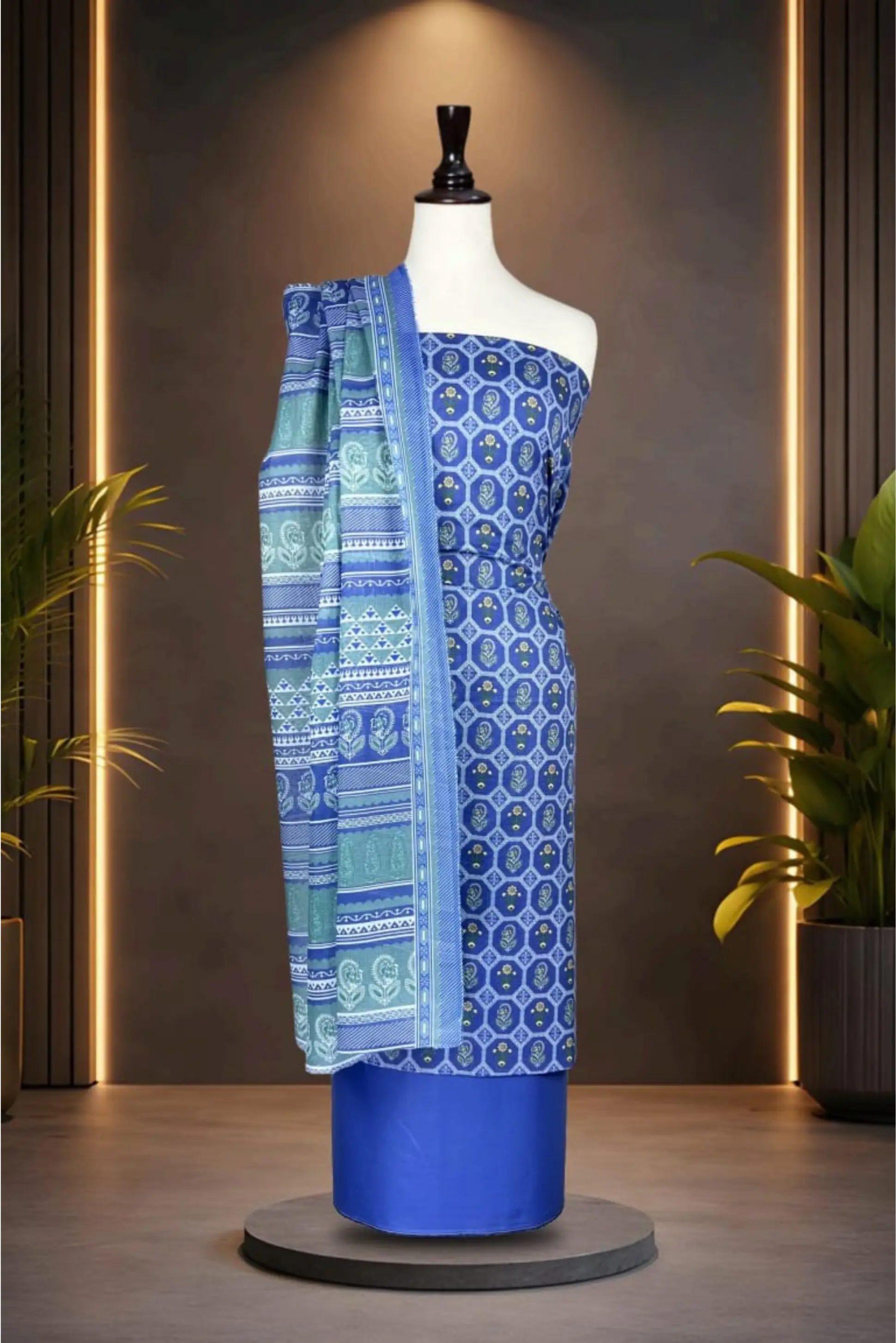 3 Pieces -Rijja By Mursahe  Unstitched Royal Blue Ladies Lawn Suit