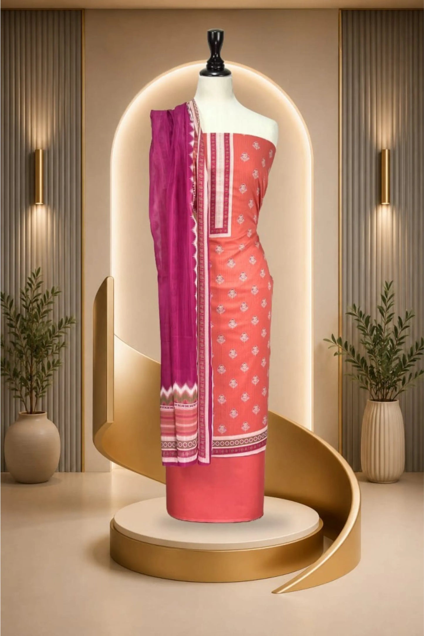 3 Pieces -Rijja By Mursahe  Unstitched Peach Ladies Lawn Suit