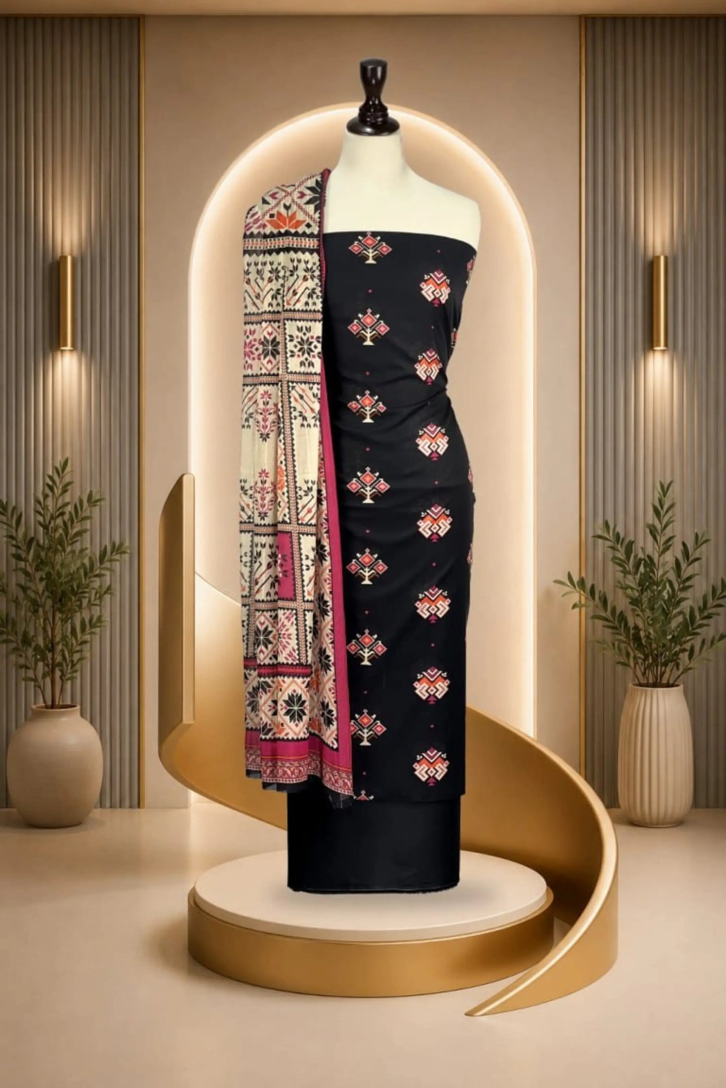 3 Pieces -Rijja By Mursahe  Unstitched Black Ladies Lawn Suit