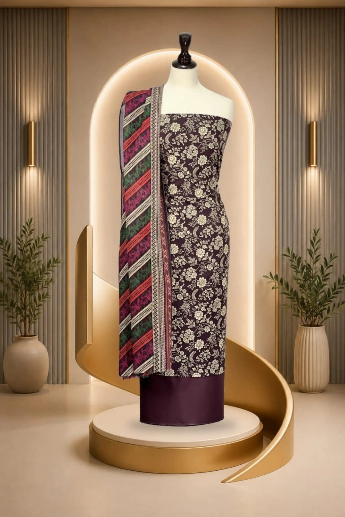 3 Pieces -Rijja By Mursahe  Unstitched Brown Ladies Lawn Suit