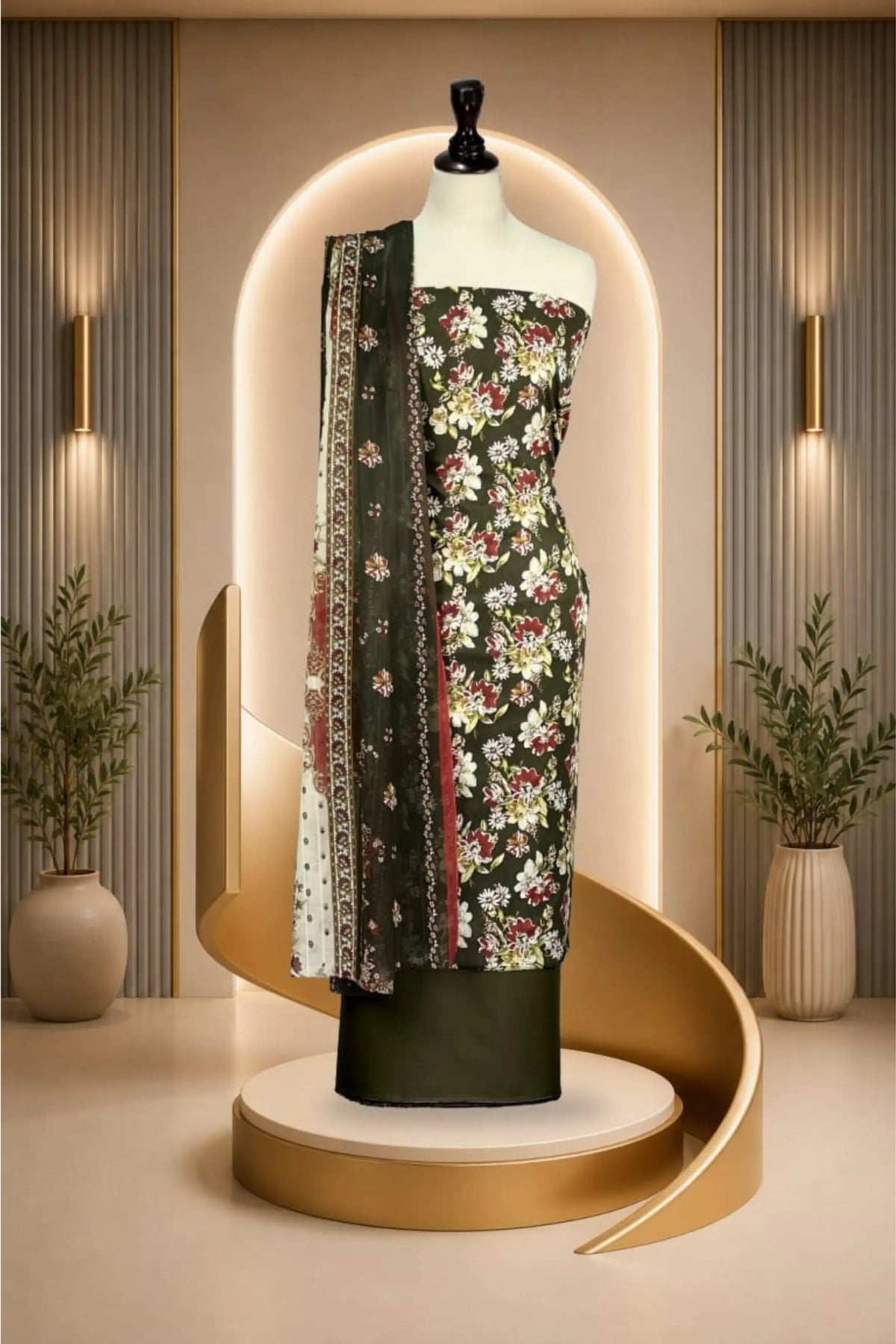3 Pieces -Rijja By Mursahe  Unstitched Mehndi Ladies Lawn Suit