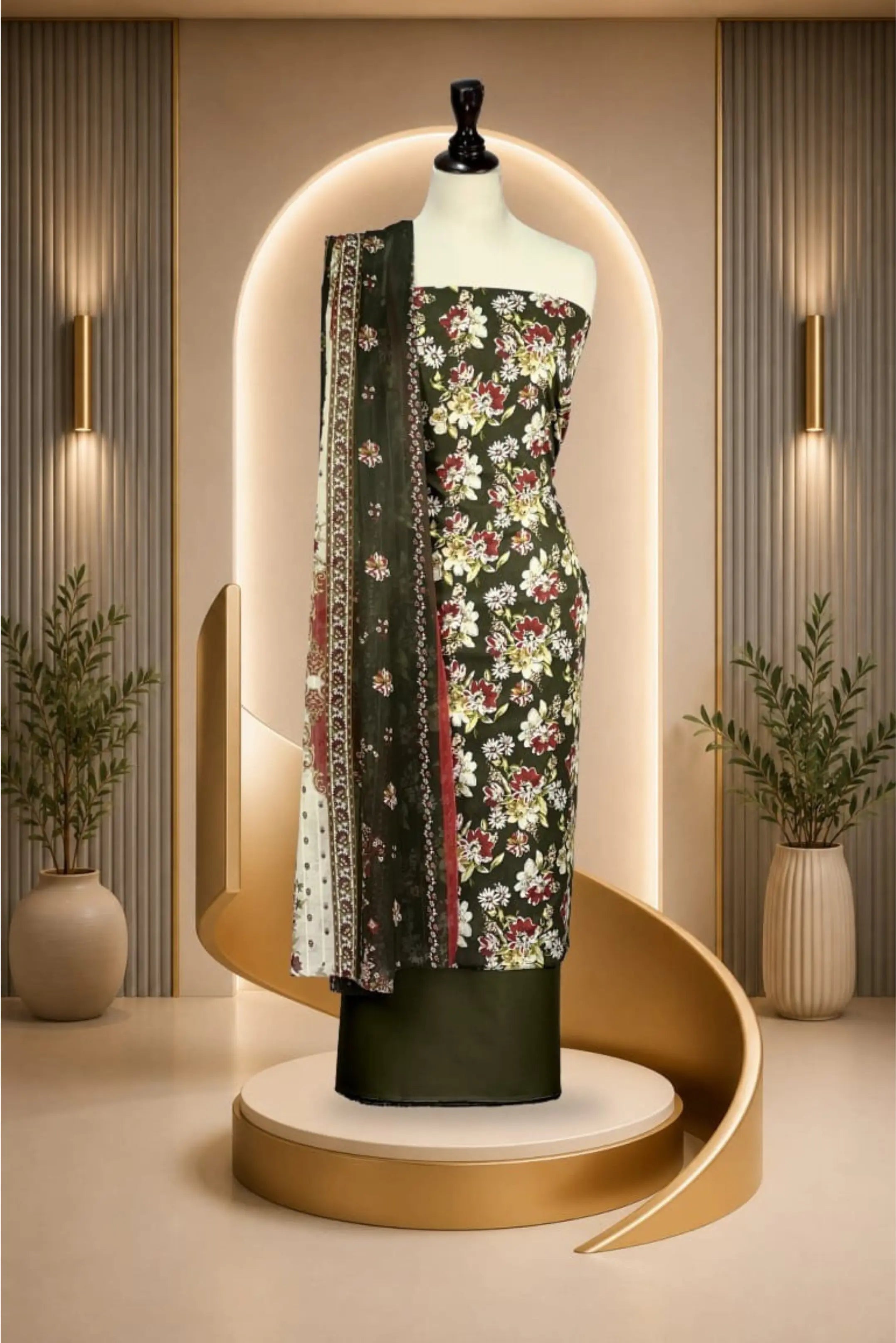 3 Pieces -Rijja By Mursahe  Unstitched Mehndi Ladies Lawn Suit