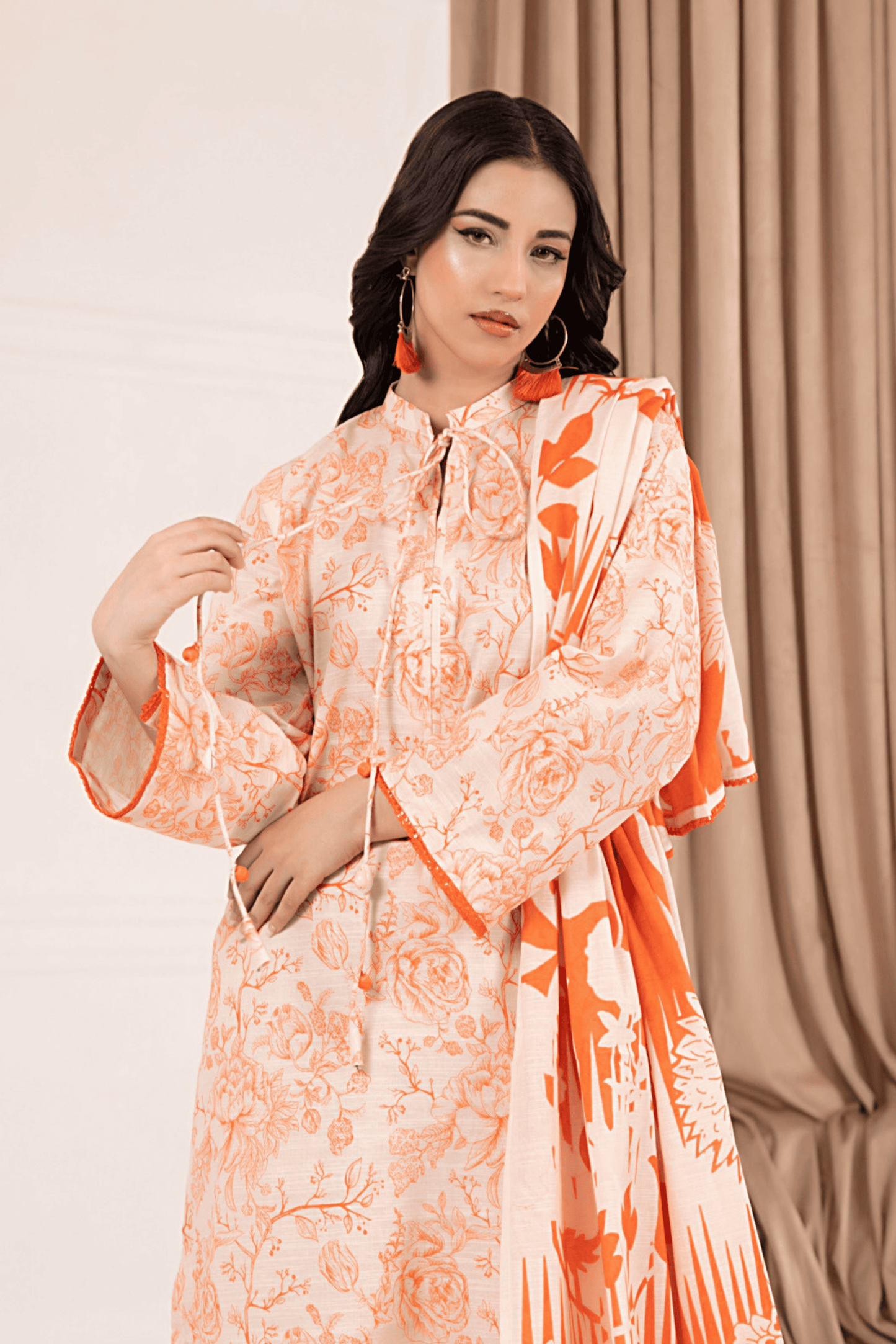 3 Pieces - Regalia Unstitched Peach Printed Khaddar Suit