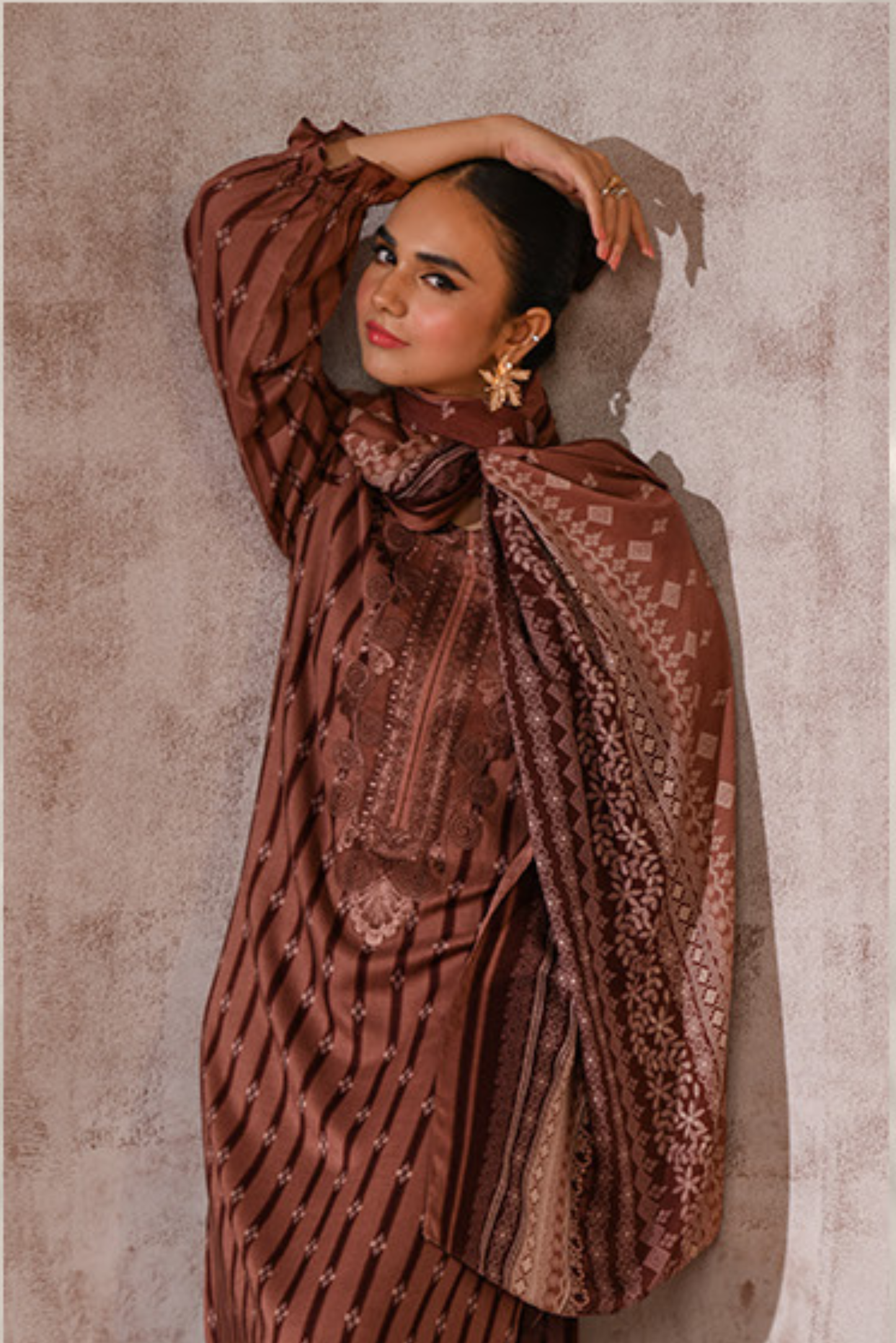 3 Pieces - Nishat Unstitched Mustard Orange Printed Linen Suit