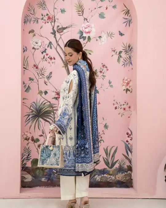 3 Pieces - Marooj Unstitched Off White BanaDora Linen Suit