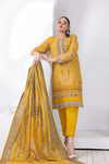 3 Pieces - Regalia Stitched Mustard Printed Khaddar Suit