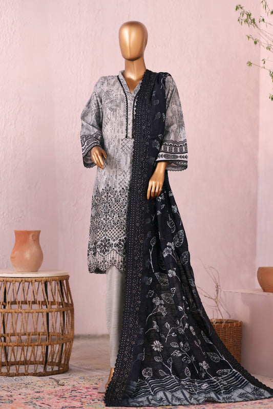 3 Pieces - Riwayat Unstitched Grey Embroidered Dupatta & Embroidered Shirt Suit