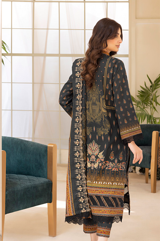 3 Pieces - Regalia Stitched Dark Gray Embroidered Khaddar Suit