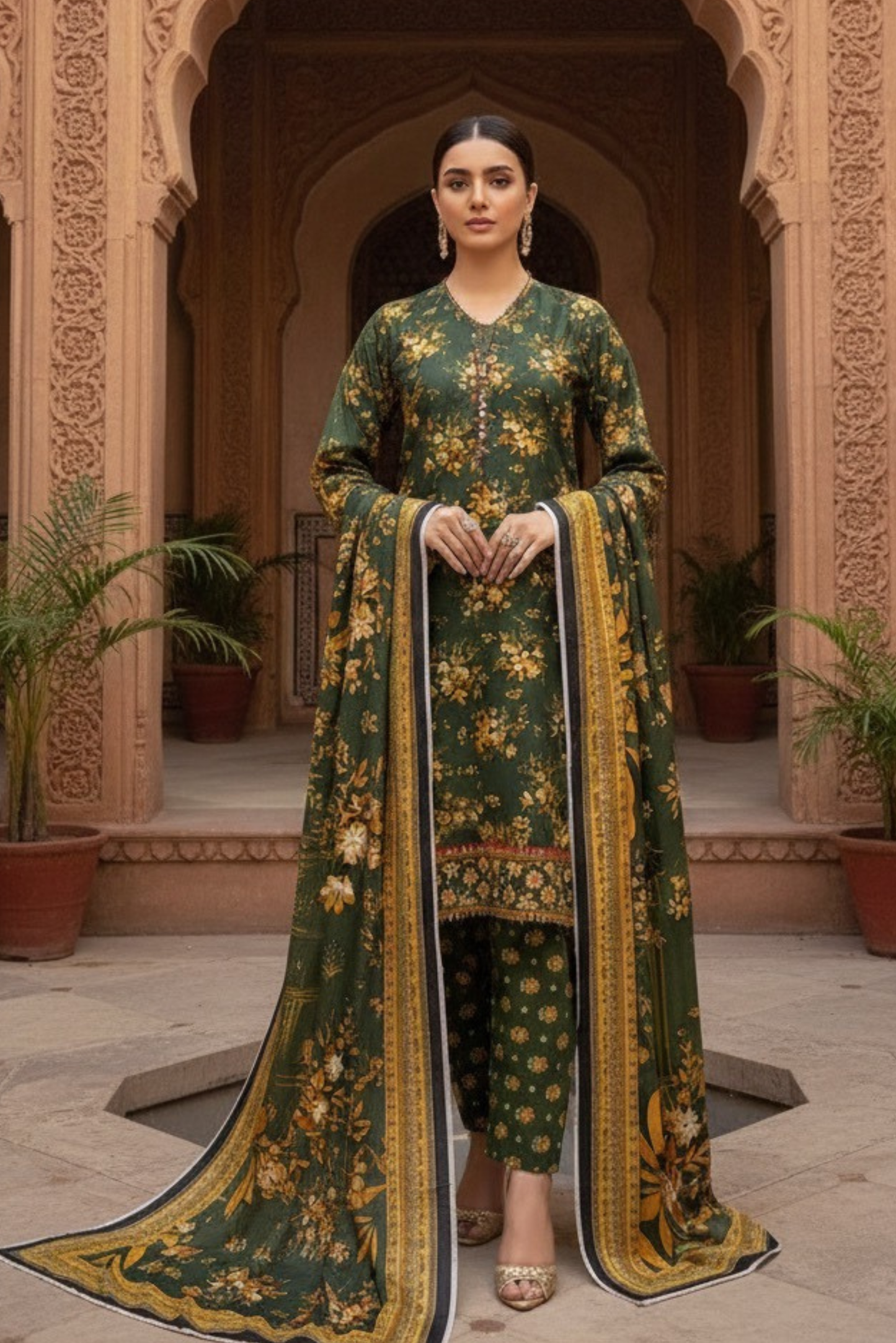 3 Pieces - Marooj Unstitched Green BanaDora Linen Suit