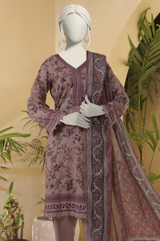3 Pieces - Almeerah Unstitched Purple Printed Lawn Suit