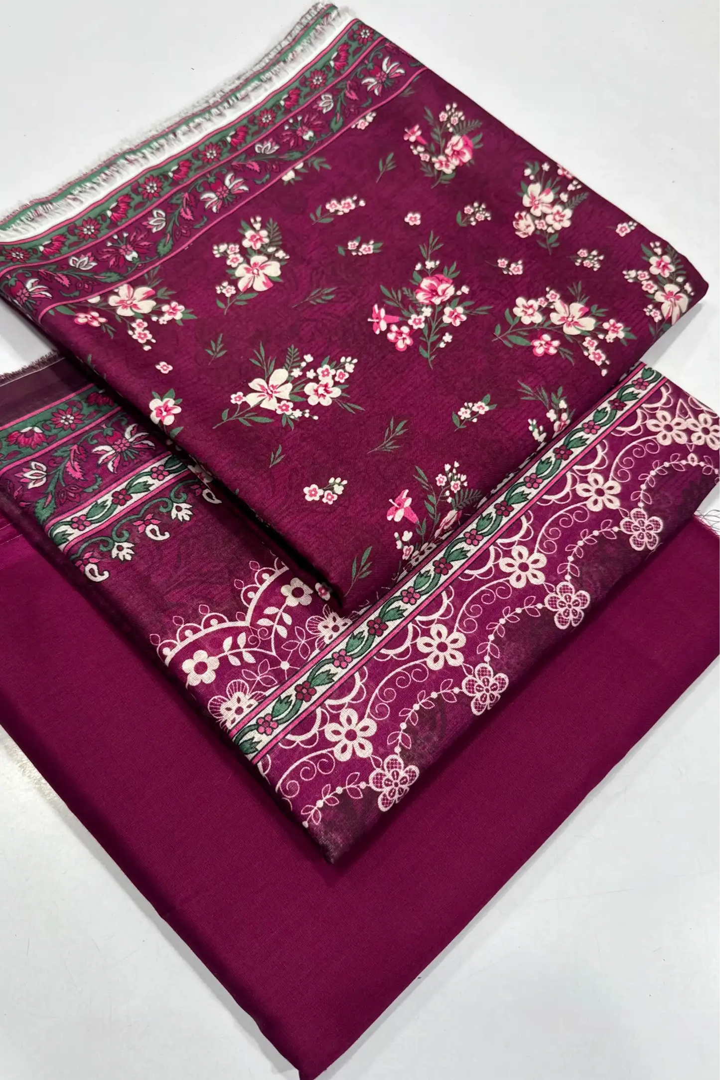 3 Pieces - Bin Saeed Unstitched Maroon Ladies Lawn Suit