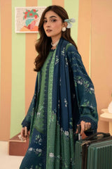 3 Pieces - Raabi  Unstitched Green  Printed Ladies Linen Suit