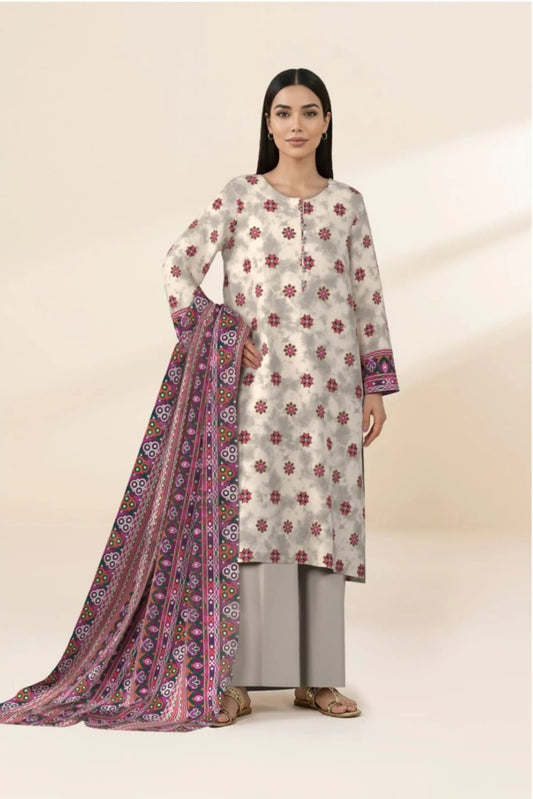 3 Pieces - Sapphire Unstitched Light Grey Ladies Lawn Suit